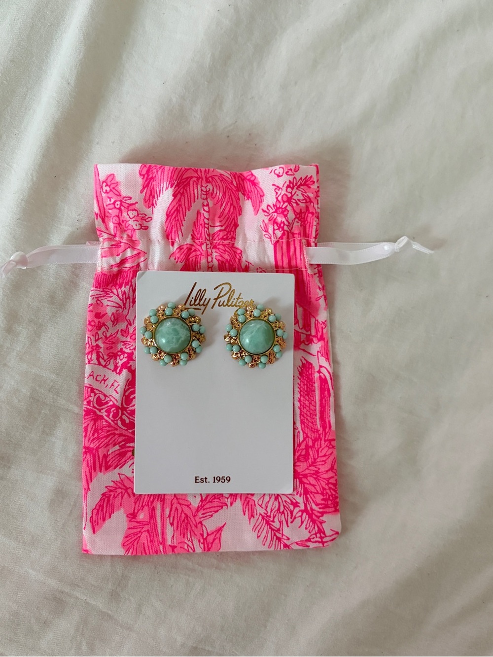 Lilly Pulitzer Mint Turquoise Floral Cluster Stud Earrings